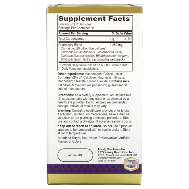 21st Century, Дополнительные Пробиотики Ультра Потенции, 60 Капсул