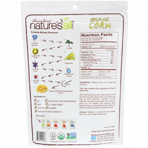 Natierra, Organic Freeze-Dried, Corn, 2.3 oz (65 g)
