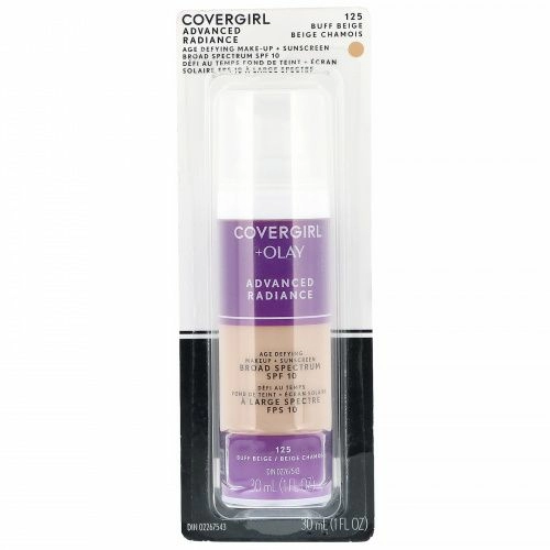 Covergirl, Olay Advanced Radiance, антивозрастная тональная основа, SPF 10, оттенок 125 «Желтовато-бежевый», 30 мл (1 жидк. унция)