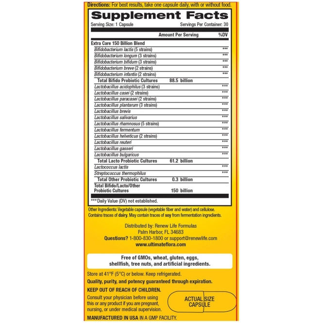 Renew Life, Дополнительный уход, пробиотик Ultimate Flora, 150 млрд живых культур, 30 растительных капсул