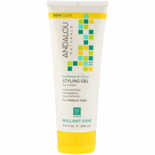 Andalou Naturals, Гель для укладки волос, бриллиантовое сияние, средняя фиксация, подсолнечник и цитрус, 200 мл