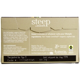 Bigelow, Стип, органический черный чай, английский завтрак, 20 пакетиков, 1,60 унции (45 г)