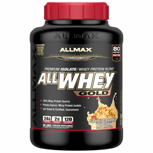 ALLMAX Nutrition, AllWhey Gold, 100% сывороточный белок + премиальный изолят сывороточного белка, соленый карамельный попкорн, 2,27 кг (5 фунтов)