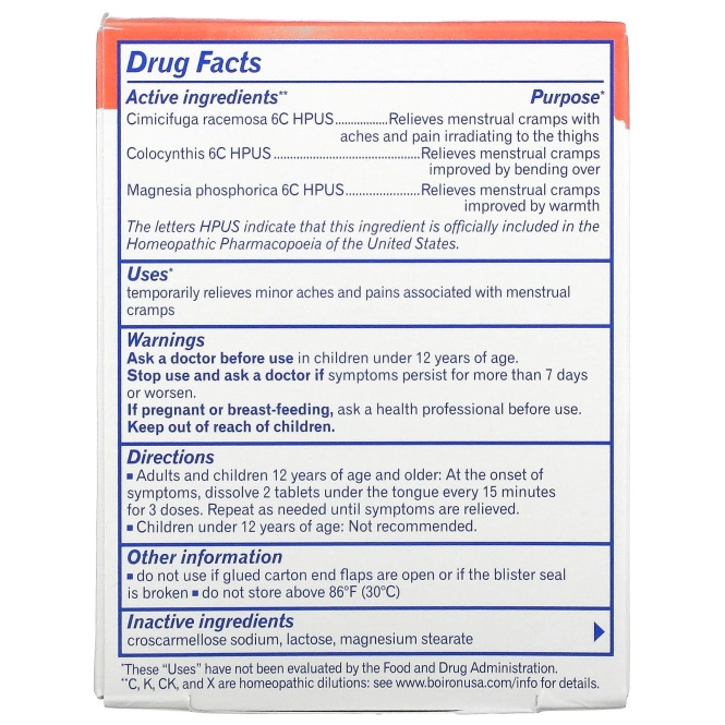 Boiron, Циклиз при спазмах, Менструальные спазмы, 60 быстрорастворимых таблеток