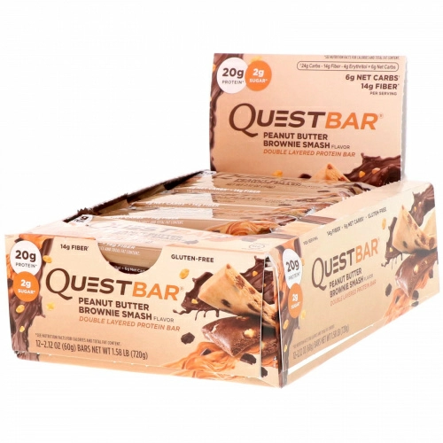 Quest Nutrition, Double Layered Protein Bar, Peanut Butter Brownie Smash, 12 Bars, 2.12 oz (60 g) Each
