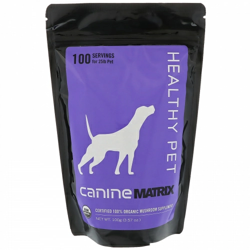 Mushroom Matrix Canine, Healthy Pet, сертифицированный органический грибной порошок, для домашних животных, 9 кг (25 фунтов), для собак и кошек, 100 г (3,5 унции)