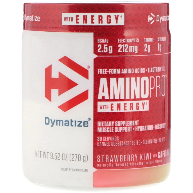 Dymatize Nutrition, Amino Pro with Energy, клубника, киви, с кофеином, 9,52 унц. (270 г)