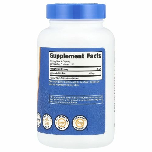 Nutricost, Бычья желчь, 500 мг, 120 капсул
