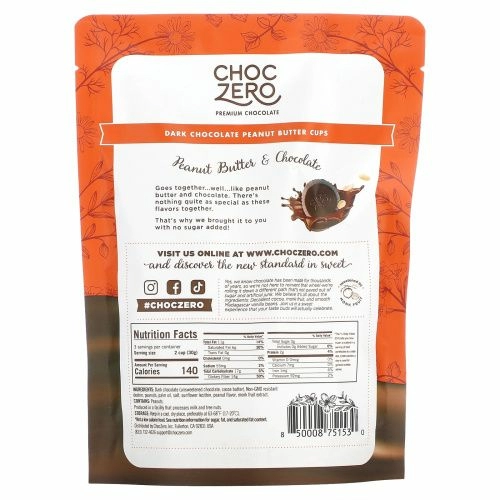 ChocZero, Чашки с арахисовой пастой, темный шоколад, 8 чашек в индивидуальной упаковке, 113 г (4 унции)