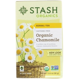 Stash Tea, Herbal Tea, Organic Chamomile, Caffeine Free, 18 Tea Bags, 0.6 oz (18 g)