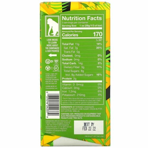 Endangered Species Chocolate, Темный шоколад Bold + Silky, 72% какао, 3 унции (85 г)