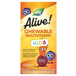 Детские мультивитамины Alive! Nature's Way, вкус апельсина и ягод, 120 жевательных таблеток