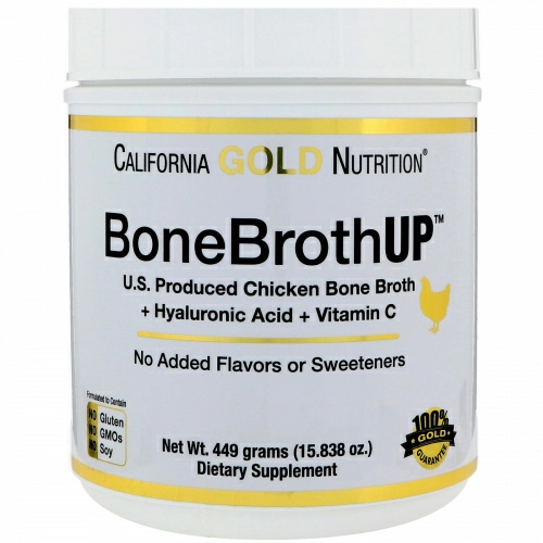 California Gold Nutrition, Протеин Up из куриного костного бульона, здоровье кожи, волос и ногтей, с гиалуроновой кислотой и витамином C, 15,838 унций (449 г)