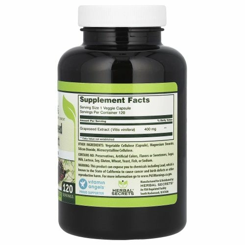 Herbal Secrets, Экстракт виноградных косточек, 400 мг, 120 растительных капсул