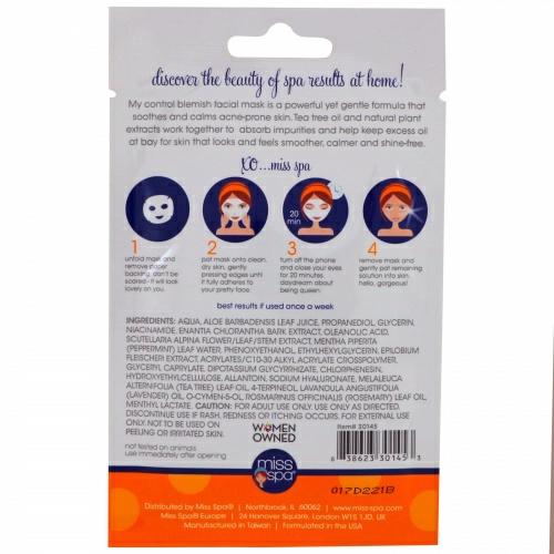 Miss Spa, Control, Blemish Mask, 1 Mask
