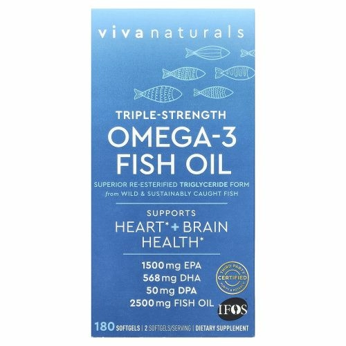 Viva Naturals, рыбий жир с омега-3, тройная сила, 180 капсул