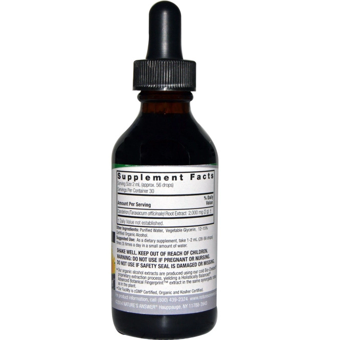 Nature's Answer, Одуванчик, с низким содержанием спирта, 2000 мг, 2 жидкая унция (60 мл)