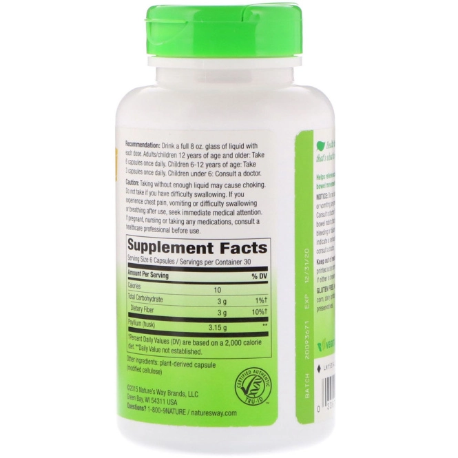 Nature's Way, Psyllium, Husks, 525 mg, 180 Vegetarian Capsules