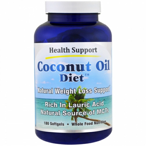 Health Support, Кокосовое масло, диета, 180 гелевых капсул