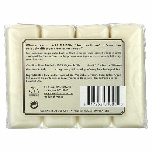 A La Maison de Provence, Мыло для рук и тела, с ароматом овсяного молочка, 4 куска, 3.5 унций (100 г) каждый
