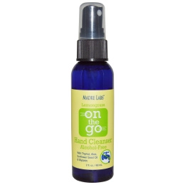 Madre Labs, Лемонграсс, на ходу, средство очистки рук, без спирта, с алоэ, 2 жидк. унц. (60 мл)