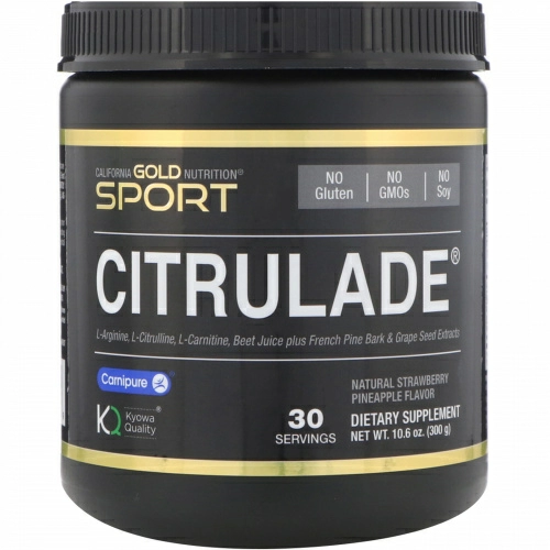 California Gold Nutrition, Citrulade, L-аргинин, L-цитруллин, формула с L-карнитином, свекольный сок плюс, натуральная клубника и ананас, 10,6 унц. (300 г)