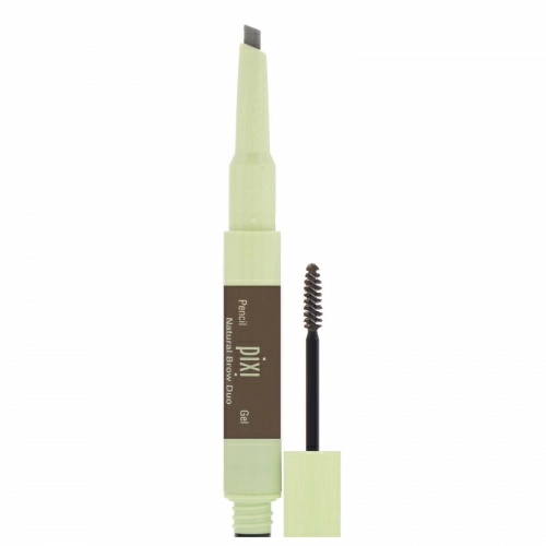 Pixi Beauty, 2-в-1 Натуральный макияж бровей, яркий брюнет, карандаш 0,04 унц. (0,12 г), гель 0,084 ж. унц. (2,5 мл)