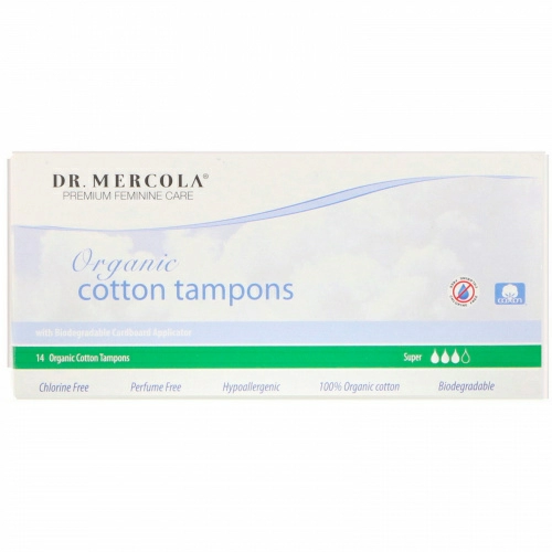 Dr. Mercola, Тампоны из органического хлопка, Супер, 14 тампонов