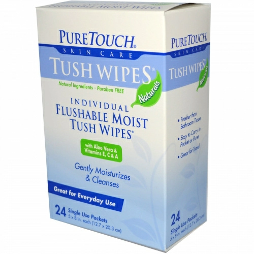 PureTouch Skin Care, Натуральные влажные туалетные салфетки, 24 отдельных пакетика