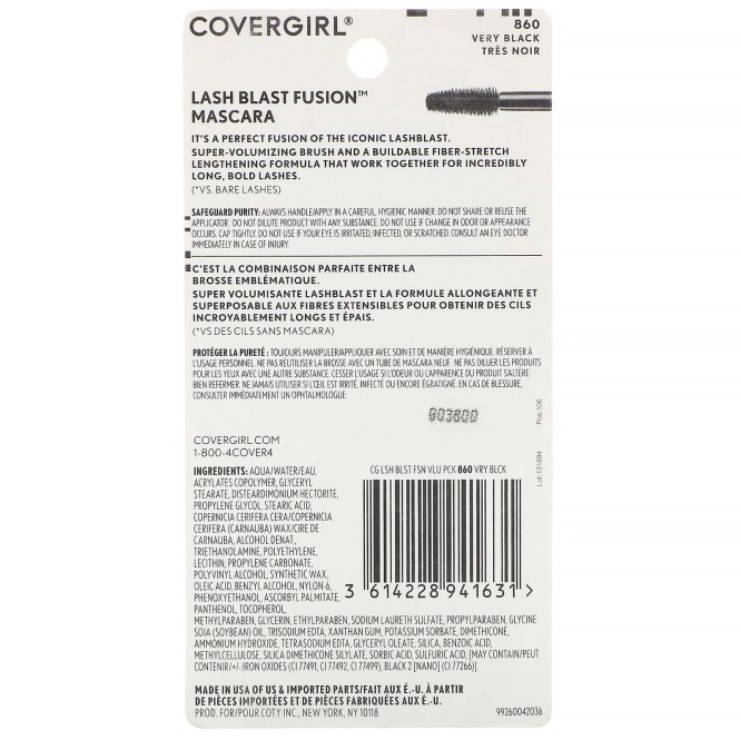 Covergirl, Lash Blast Fusion, тушь, оттенок 860 «Угольно-черный», 2 шт. по 13,1 мл (0,44 жидк. унции)