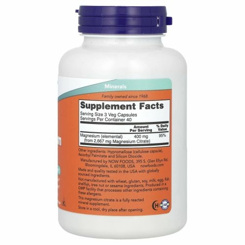 Магний NOW Magnezium Citrate, 120 вегетарианских капсул