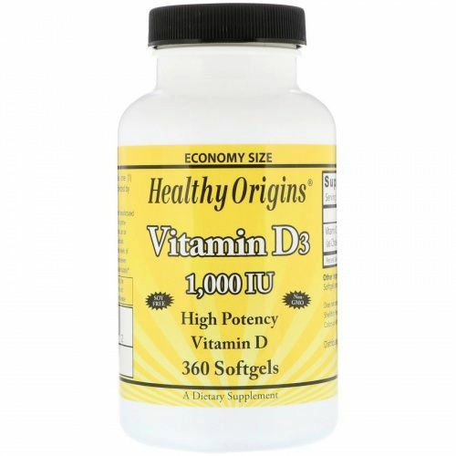 Healthy Origins, Витамин D3, 1000 МЕ, 360 гелевых капсул