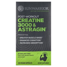 Sunwarrior, Creatine 3000 и Astragin® для приема после тренировки, 120 веганских капсул