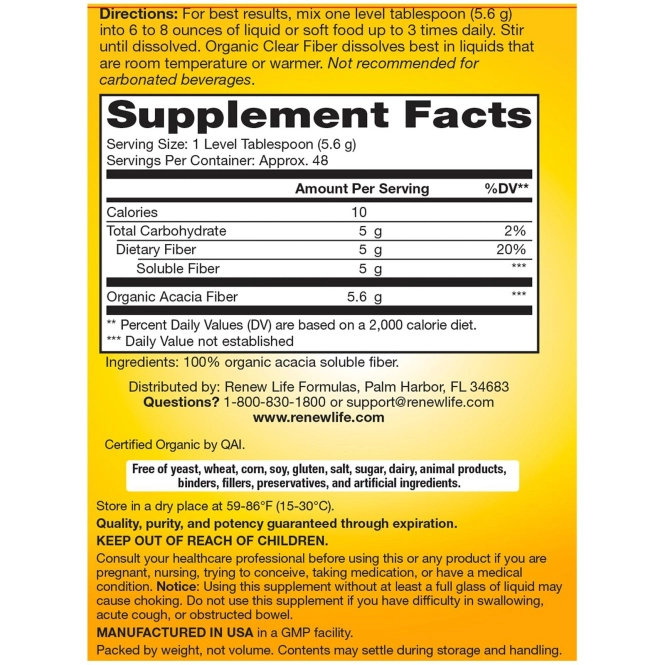 Renew Life, Органическая чистая клетчатка, 9,5 унций (269 г)