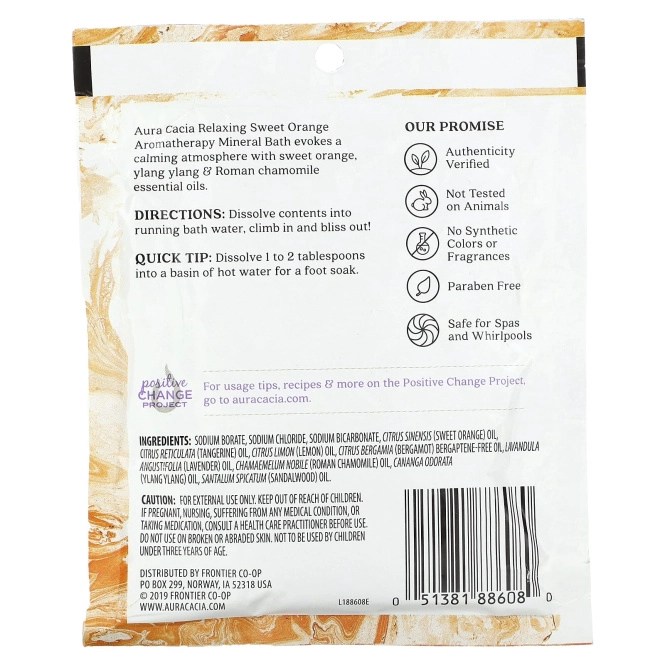 Aura Cacia, Ароматерапевтическое минеральное средство для ванны, расслабляющий сладкий апельсин, 2,5 унции (70,9 г)