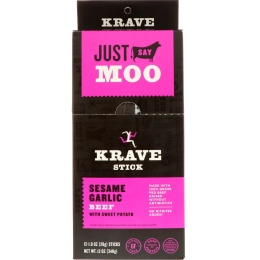 Krave, Палочки из вяленого мяса, кунжутная чесночная говядина со сладким картофелем, 12 шт, 1 унция (28 г) каждая