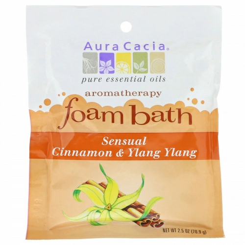 Aura Cacia, Ароматерапевтическая пена для ванны, чувственная корица и иланг-иланг, 2,5 унции (70,9 г)