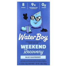 Waterboy, Weekend Recovery, смесь для приготовления напитков с электролитами для гидратации, голубая малина, 8 пакетиков по 7 г (0,25 унции)