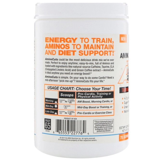 ALLMAX Nutrition, AMINOCUTS (ACUTS), аминокислоты с разветвлённой цепью для похудения (линолевая кислота + таурин + зеленый кофе), голубая малина, 525 г