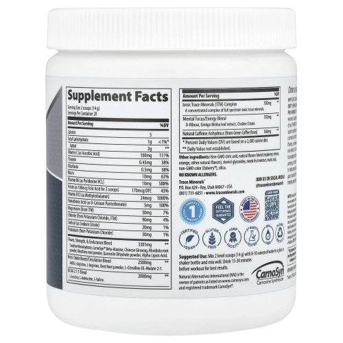 Trace Minerals Research, Чистый малиновый лимонад перед тренировкой 18,1 унции