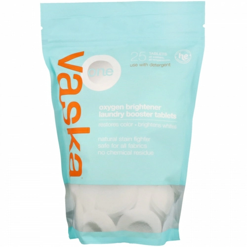 Vaska, One, Oxygen Brightener, Laundry Booster Tablets, 25 Tablets