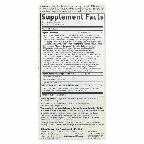 Garden of Life, Raw Probiotics Vaginal Care, 30 вегетарианских капсул