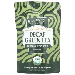 Starwest Botanicals, органический зеленый чай без кофеина, 20 чайных пакетиков, 40 г (1,4 унции)