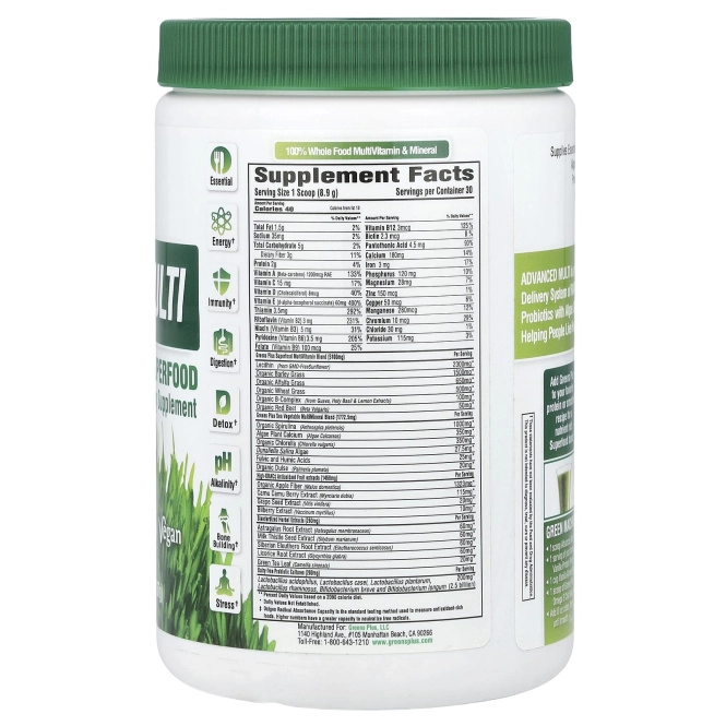 Greens Plus, Усовершенствованный суперпродукт, порошок из сырых овощей и зелени , 9.4 унций (276 г)