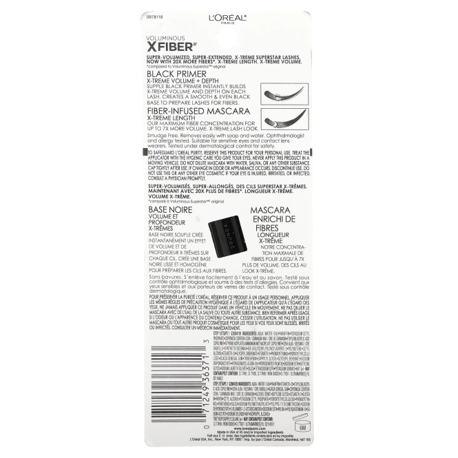L'Oreal, Тушь для ресниц Voluminous X Fiber, оттенок 213 угольно-черный, 13 мл
