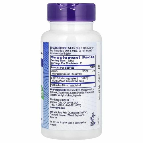 Natrol, 5-гидрокситриптофан, с отложенным высвобождением, экстра сильный, 100 мг, 45 таблеток