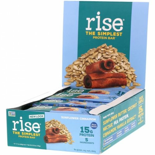 Rise Bar, Простейший протеиновый батончик, подсолнечник и корица, 12 батончиков, 2,1 унц. (60 г) каждый
