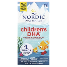 Nordic Naturals, ДГК для детей, клубника, для детей 3–6 лет, 250 мг, 90 желатиновых мини-капсул