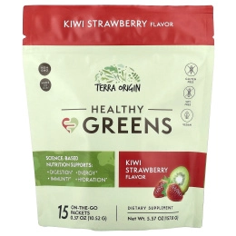 Terra Origin, Healthy Greens, киви и клубника, 15 пакетиков On the Go, 10,52 г (0,37 унции) каждый