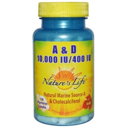 Nature's Life, А и Д, 10000 МЕ / 400 МЕ, 100 вегетарианских капсул